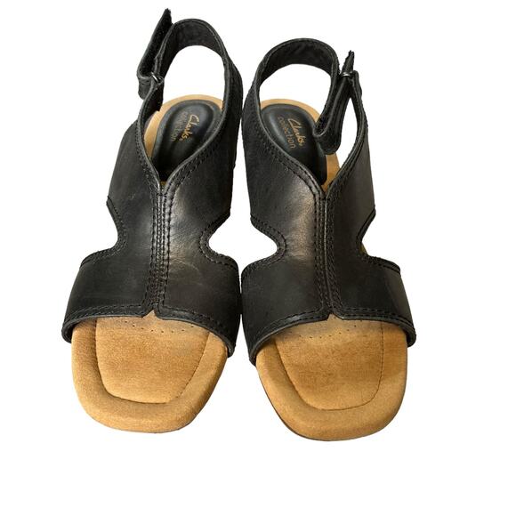 Clarks Kyarra Navy Blue Leather Slingback Sandal 10M Wedge Heel Comfort Aster - Picture 3 of 4